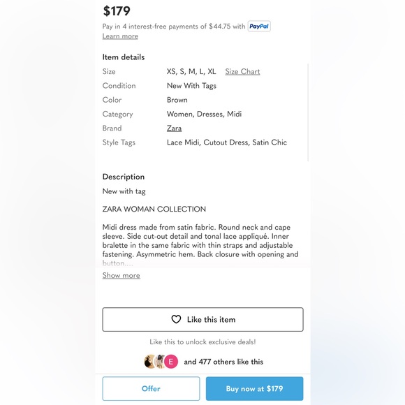 Zara NWT ZW Collection Brown Satin & Lace Cut Out Asymmetric Midi Dress (Large) - Picture 9 of 10